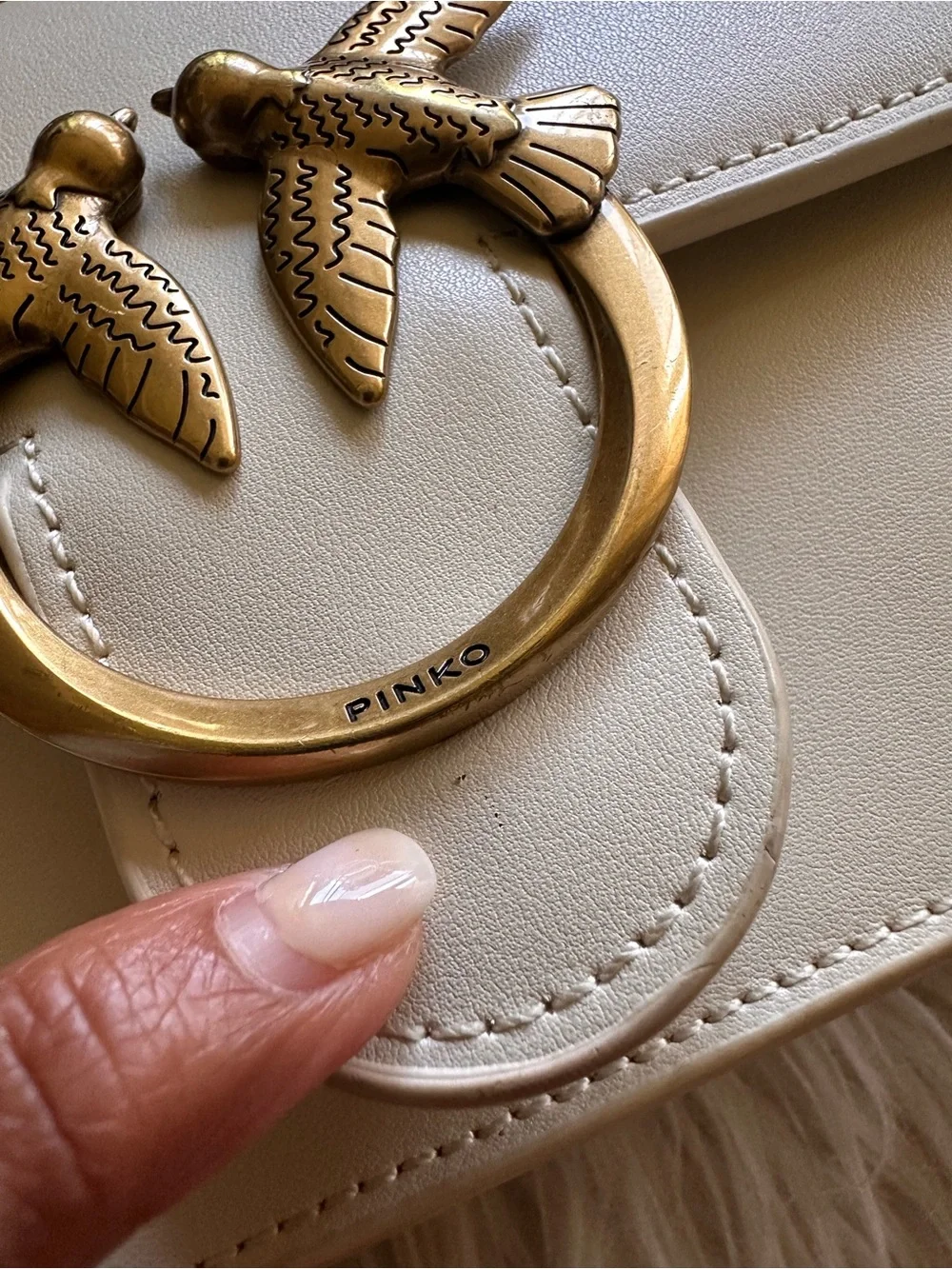 ✨Authentic Pinko Genuine Leather Crossbody in White & Gold, Stunning Condition✨